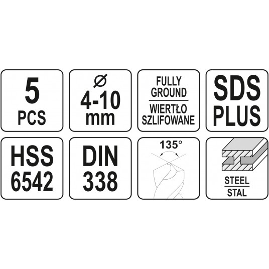 WIERTŁA DO METALU HSS 6542 5SZT SDS PLUS -zdjęcie numer 4
