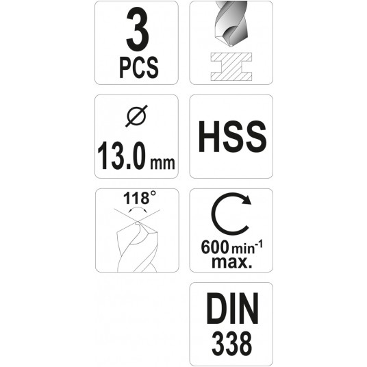 WIERTŁO DO METALU HSS 13,0MM 3SZT. -zdjęcie numer 2