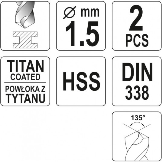 WIERTŁO DO METALU HSS-TiN 1,5 MM - 2 SZT -zdjęcie numer 3