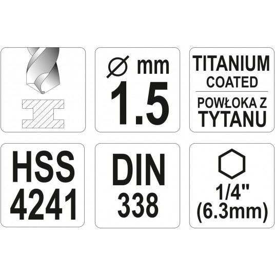 WIERTŁO DO METALU HSS-TiN 1,5MM HEX -zdjęcie numer 3