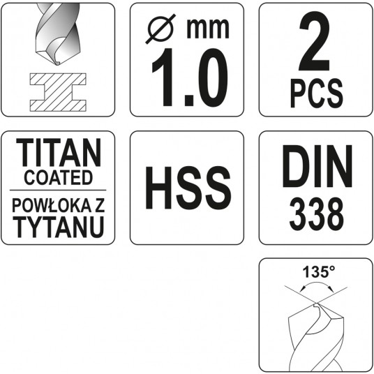 WIERTŁO DO METALU HSS-TiN 1 MM - 2 SZT -zdjęcie numer 3
