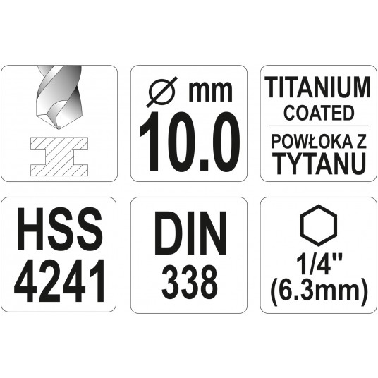 WIERTŁO DO METALU HSS-TiN 10,0MM HEX -zdjęcie numer 3