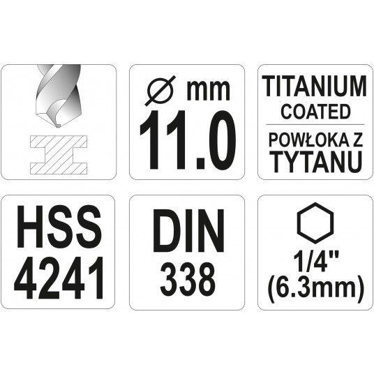 WIERTŁO DO METALU HSS-TiN 11,0MM HEX -zdjęcie numer 3