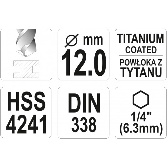WIERTŁO DO METALU HSS-TiN 12,0MM HEX -zdjęcie numer 4