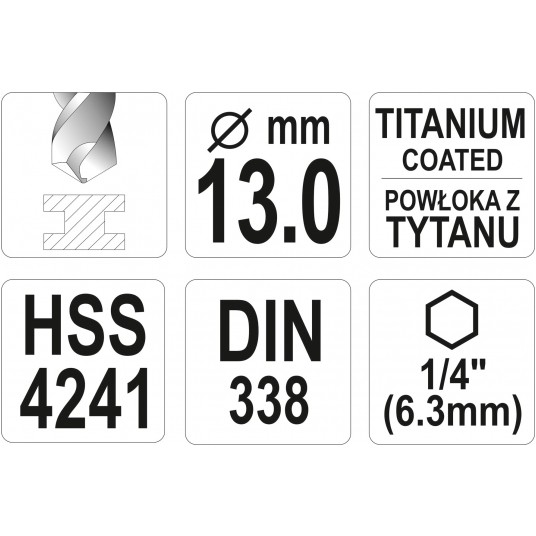 WIERTŁO DO METALU HSS-TiN 13,0MM HEX -zdjęcie numer 3