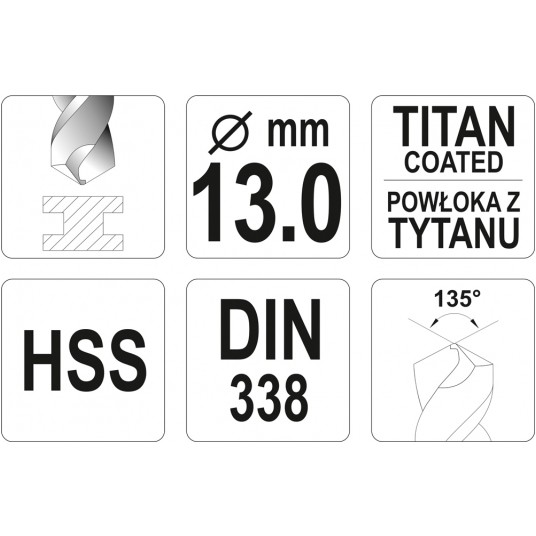 WIERTŁO DO METALU HSS-TiN 13 MM -zdjęcie numer 3