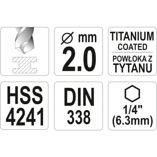 WIERTŁO DO METALU HSS-TiN 2,0MM HEX -zdjęcie numer 3