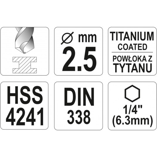 WIERTŁO DO METALU HSS-TiN 2,5MM HEX -zdjęcie numer 3