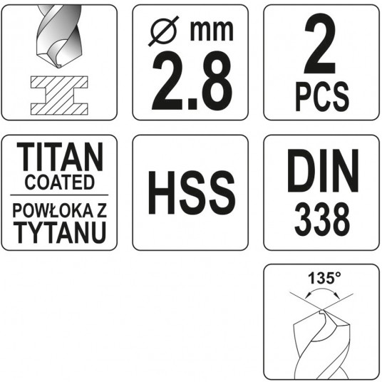 WIERTŁO DO METALU HSS-TiN 2,8 MM - 2 SZT -zdjęcie numer 3