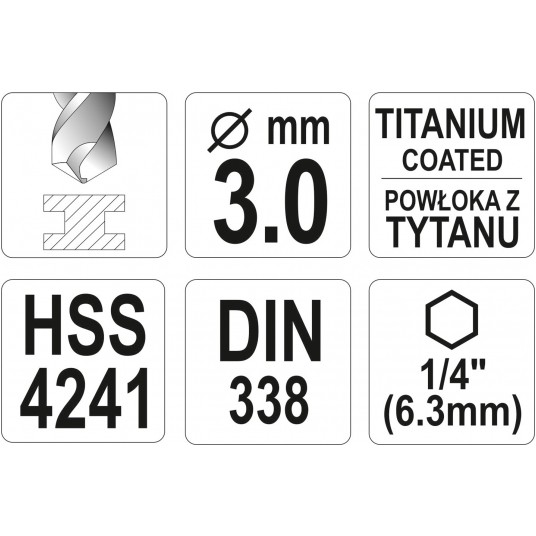 WIERTŁO DO METALU HSS-TiN 3,0MM HEX -zdjęcie numer 3