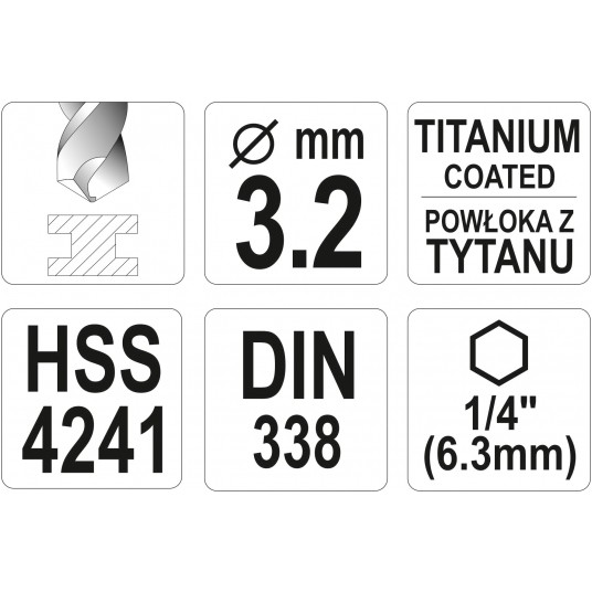 WIERTŁO DO METALU HSS-TiN 3,2MM HEX -zdjęcie numer 3