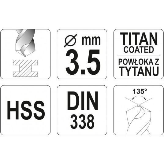 WIERTŁO DO METALU HSS-TiN 3,5 MM -zdjęcie numer 3