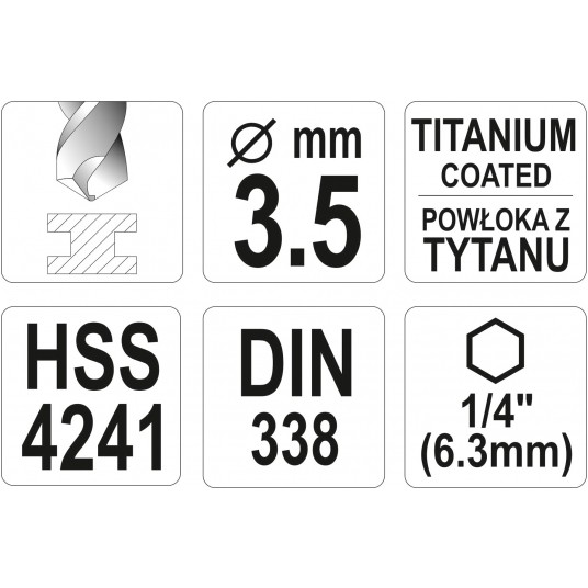 WIERTŁO DO METALU HSS-TiN 3,5MM HEX -zdjęcie numer 3
