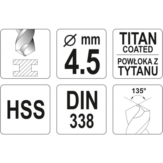 WIERTŁO DO METALU HSS-TiN 4,5 MM -zdjęcie numer 3