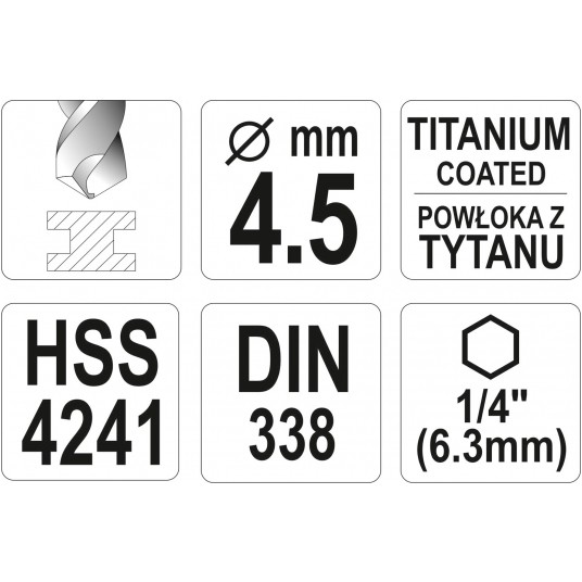 WIERTŁO DO METALU HSS-TiN 4,5MM HEX -zdjęcie numer 3
