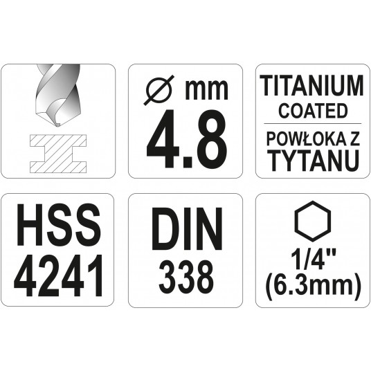 WIERTŁO DO METALU HSS-TiN 4,8MM HEX -zdjęcie numer 3