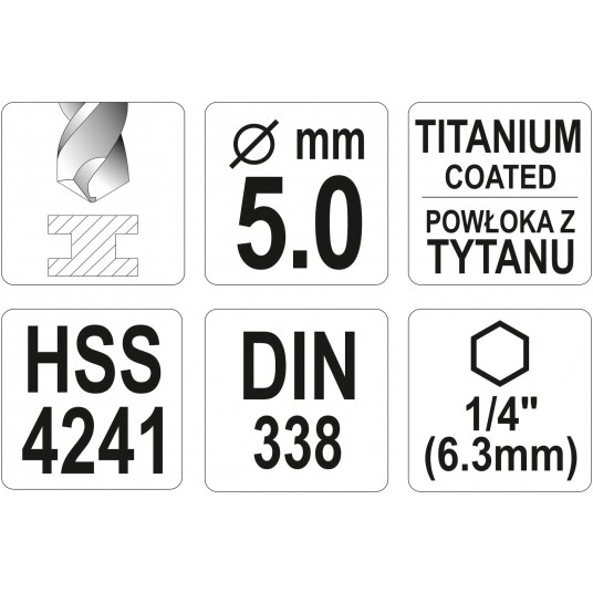 WIERTŁO DO METALU HSS-TiN 5,0MM HEX -zdjęcie numer 4