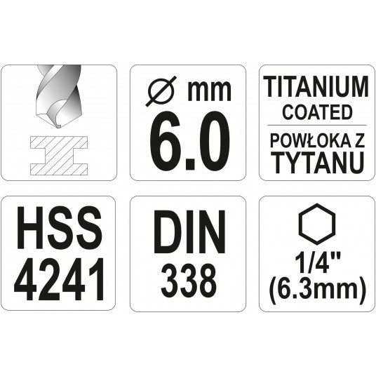 WIERTŁO DO METALU HSS-TiN 6,0MM HEX -zdjęcie numer 3