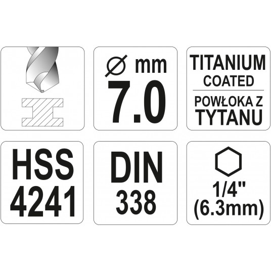 WIERTŁO DO METALU HSS-TiN 7,0MM HEX -zdjęcie numer 4