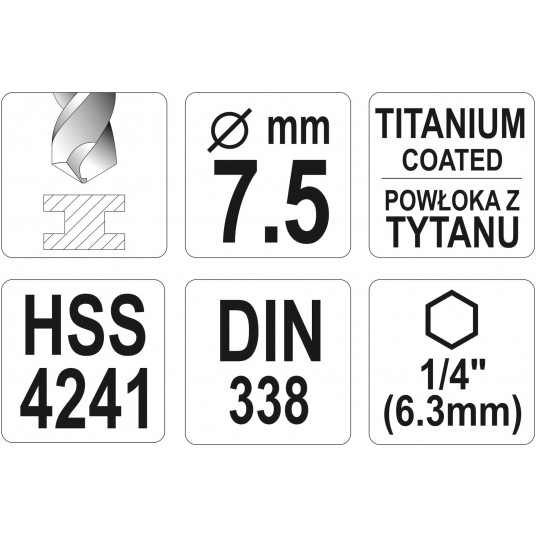 WIERTŁO DO METALU HSS-TiN 7,5MM HEX -zdjęcie numer 3