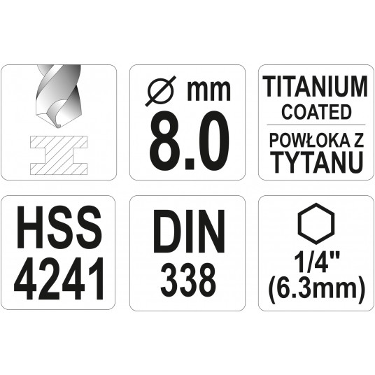 WIERTŁO DO METALU HSS-TiN 8,0MM HEX -zdjęcie numer 3