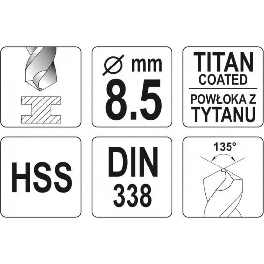 WIERTŁO DO METALU HSS-TiN 8,5 MM -zdjęcie numer 3