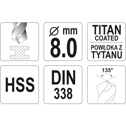 WIERTŁO DO METALU HSS-TiN 8 MM -zdjęcie numer 3
