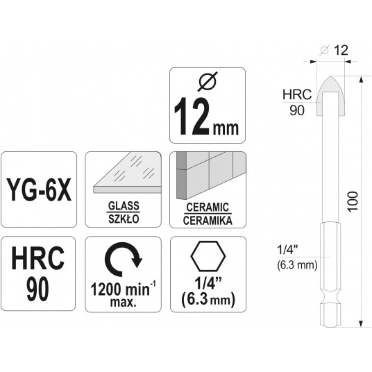 WIERTŁO DO SZKŁA I CERAMIKI 12MM HEX -zdjęcie numer 2