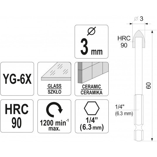 WIERTŁO DO SZKŁA I CERAMIKI 3MM HEX -zdjęcie numer 2