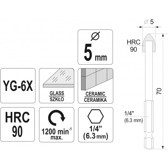 WIERTŁO DO SZKŁA I CERAMIKI 5MM HEX -zdjęcie numer 2