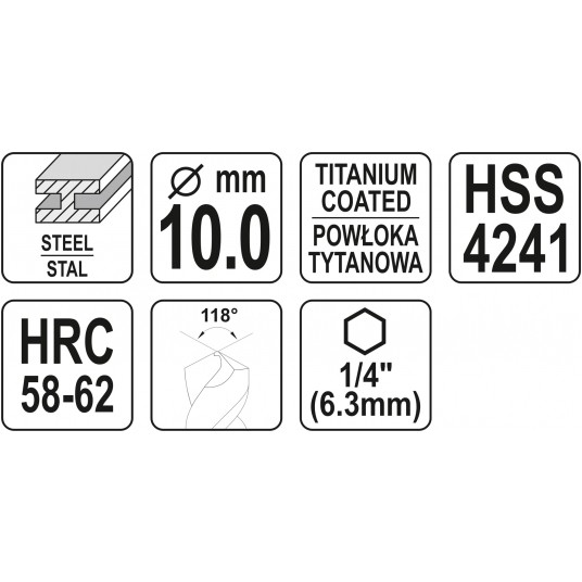 WIERTŁO FRE DO METALU 10,0MM HSS-TiN HEX -zdjęcie numer 4