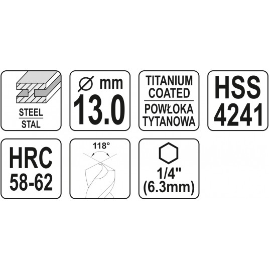 WIERTŁO FRE DO METALU 13,0MM HSS-TiN HEX -zdjęcie numer 5
