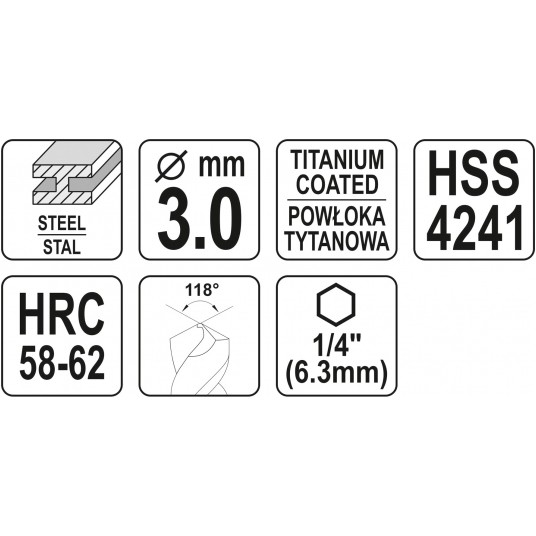WIERTŁO FREZ DO METALU 3,0MM HSS-TiN HEX -zdjęcie numer 4