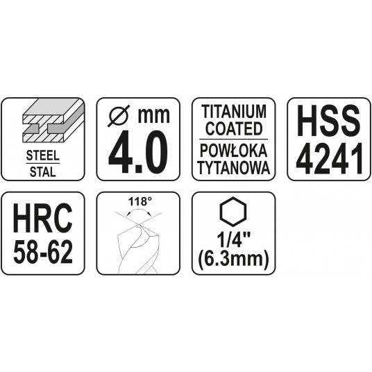 WIERTŁO FREZ DO METALU 4,0MM HSS-TiN HEX -zdjęcie numer 4