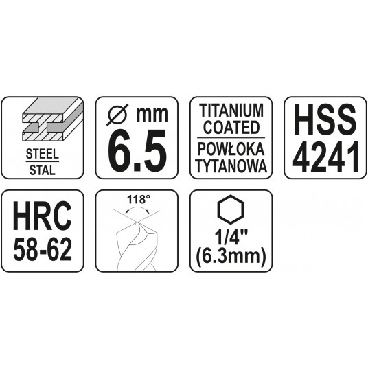WIERTŁO FREZ DO METALU 6,5MM HSS-TiN HEX -zdjęcie numer 3
