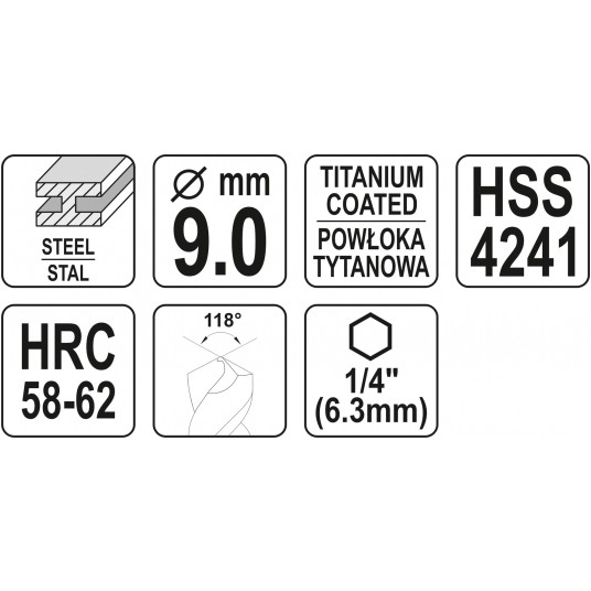 WIERTŁO FREZ DO METALU 9,0MM HSS-TiN HEX -zdjęcie numer 4