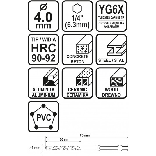 WIERTŁO UNIWERSALNE 4MM HEX -zdjęcie numer 1