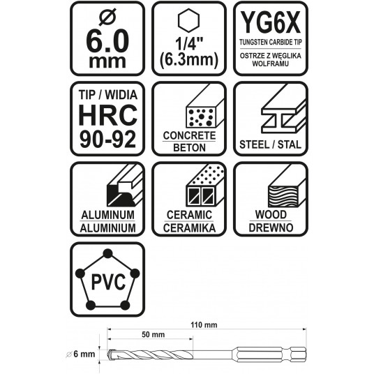 WIERTŁO UNIWERSALNE 6MM HEX -zdjęcie numer 1