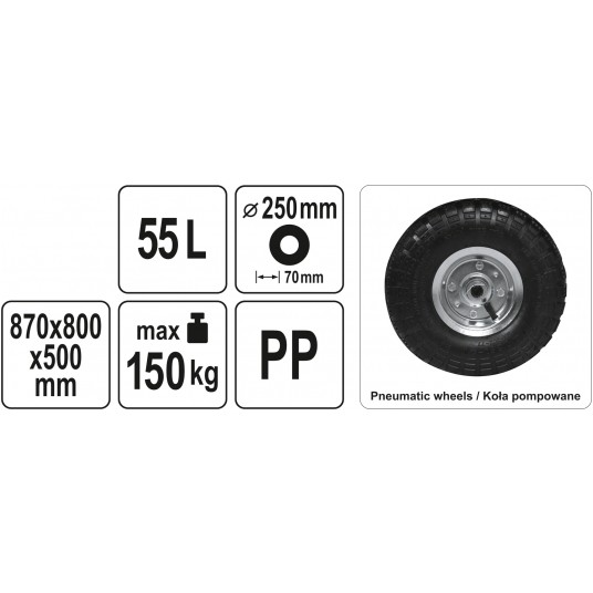 WÓZEK OGRODOWY Z KIPREM 55L, do 150kg -zdjęcie numer 9