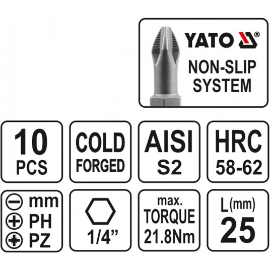 ZESTAW BITÓW DO WKRĘTARKI 25MM 10SZT. -zdjęcie numer 3