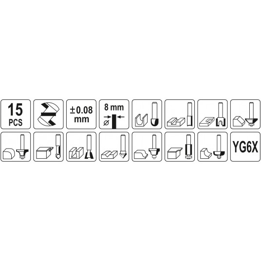 ZESTAW FREZÓW DO DREWNA 15SZT, TRZP.8MM -zdjęcie numer 5