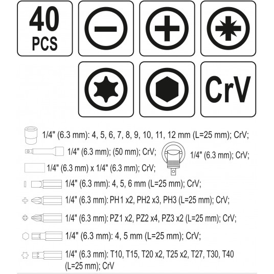 ZESTAW KOŃCÓ ŚRUBOKRĘ I NASADEK 40 SZT. -zdjęcie numer 4