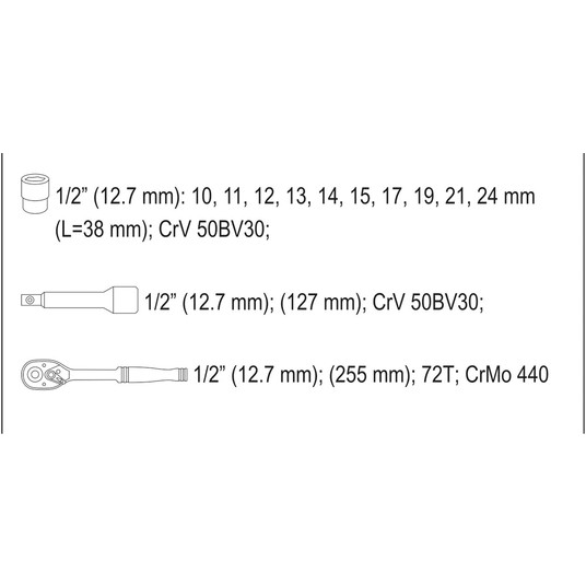 ZESTAW NARZĘDZIOWY 1/2" 12 CZĘŚCI XS -zdjęcie numer 6