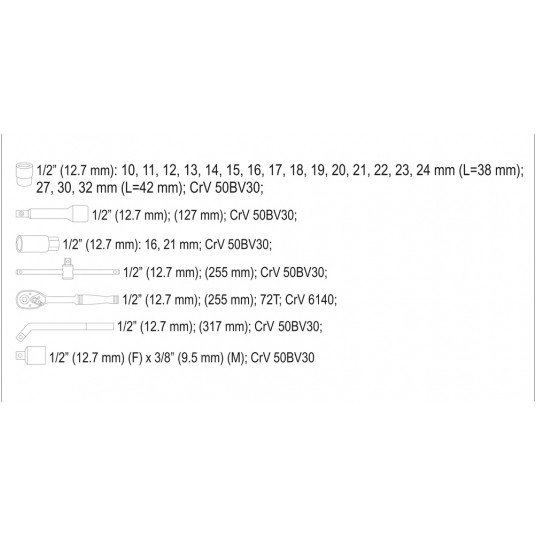 ZESTAW NARZĘDZIOWY 1/2", 25 CZĘŚCI, L -zdjęcie numer 6