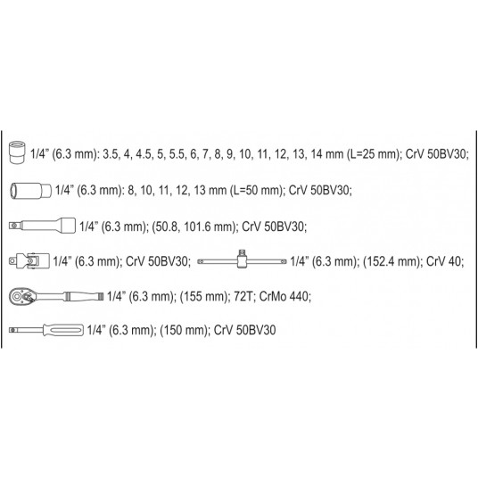 ZESTAW NARZĘDZIOWY 1/4" 25 CZĘŚCI XS -zdjęcie numer 6
