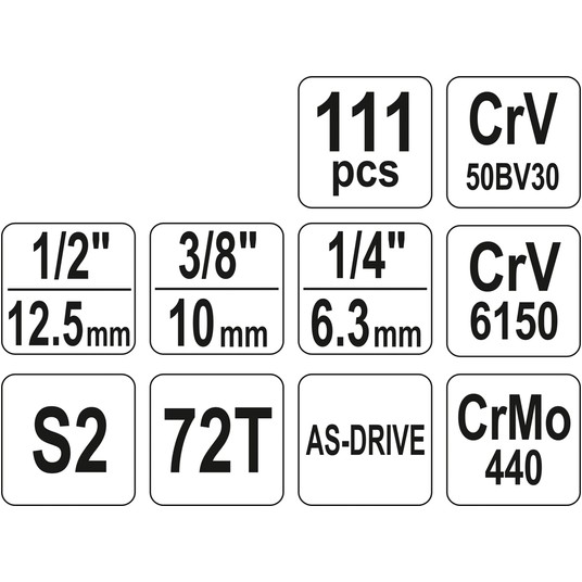 ZESTAW NARZĘDZIOWY 1/4" 3/8" 1/2" 111CZ. -zdjęcie numer 5