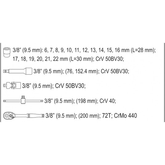 ZESTAW NARZĘDZIOWY 3/8" 22CZ. XS -zdjęcie numer 6