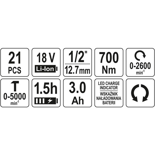 ZESTAW UDAROWY 18V 1/2'' - 2X 3AH -zdjęcie numer 9