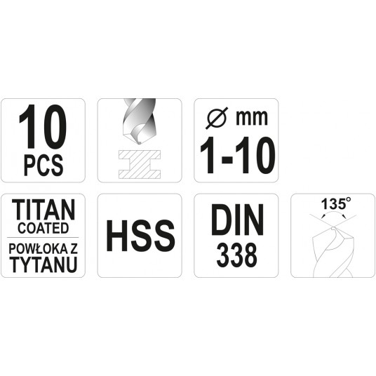 ZESTAW WIERTEŁ DO MET.HSS-TiN 10SZT 1-10 -zdjęcie numer 3