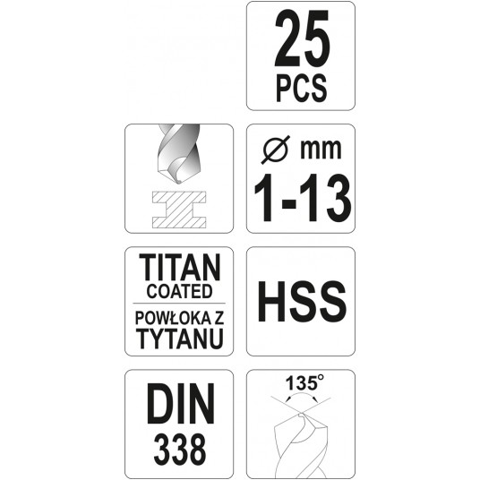 ZESTAW WIERTEŁ DO MET.HSS-TiN 25SZT 1-13 -zdjęcie numer 4